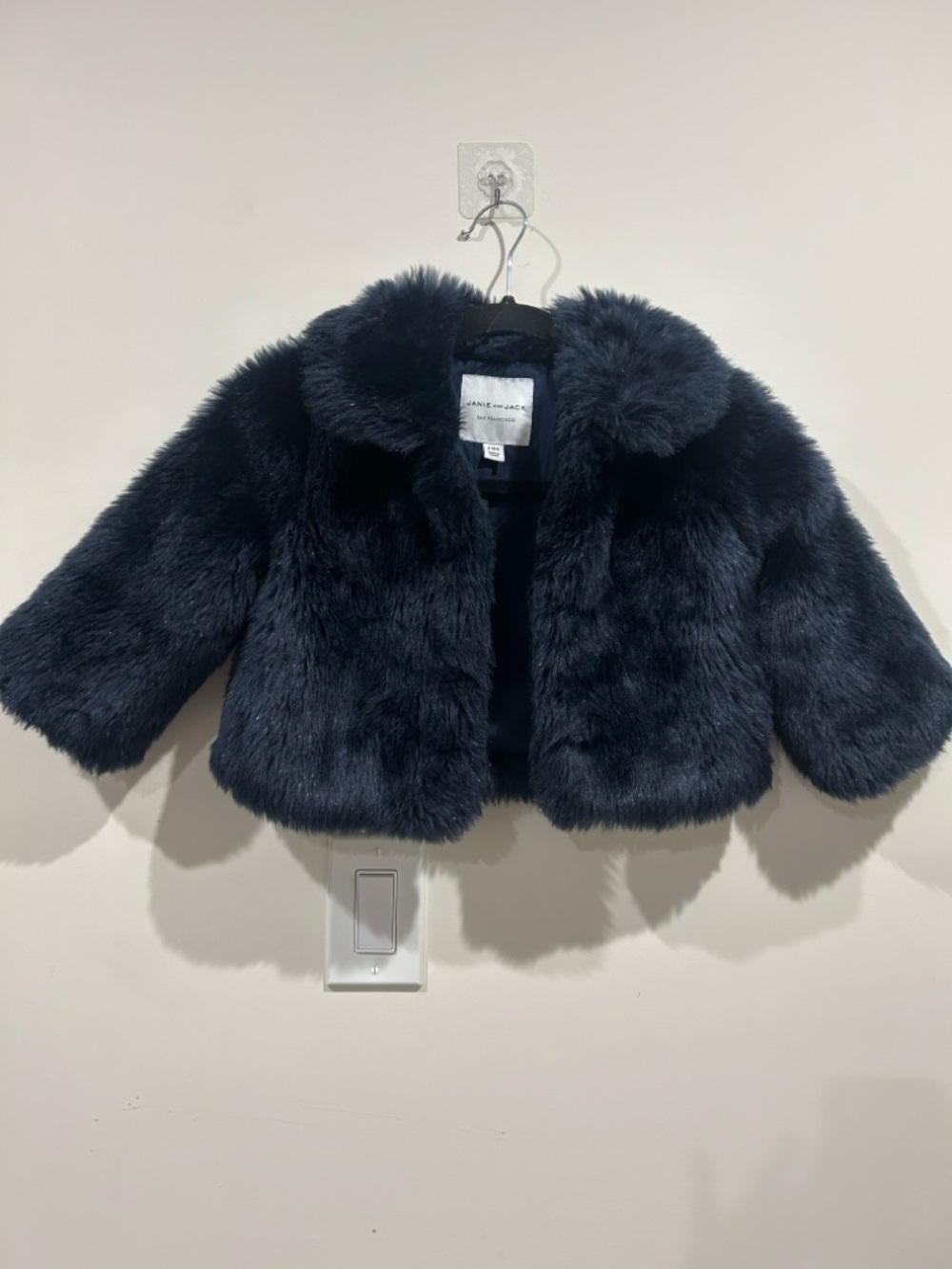 Janie and Jack Dark Navy Faux Fur Pea Coat